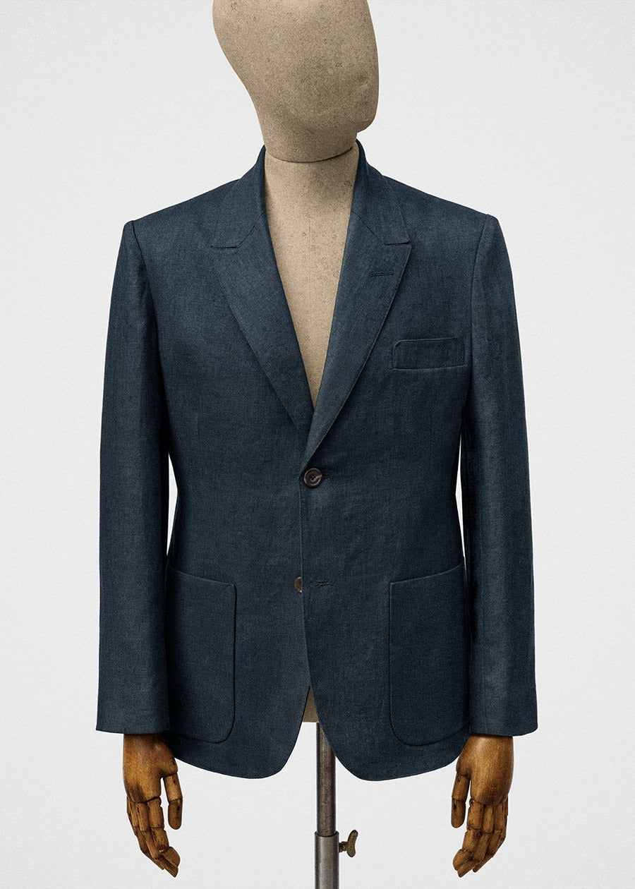 SB jacket in linen hopsack in hadal blue